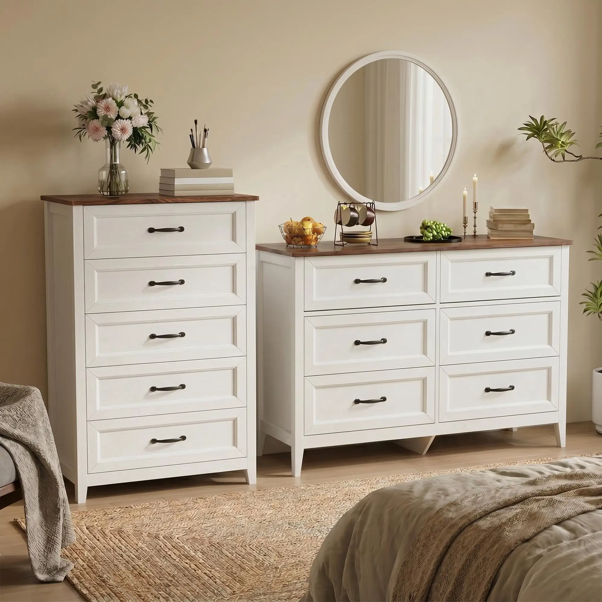 Gizoon Bedroom Dresser Set of 2 - Includes 6 Drawer Dresser & 5 Drawer Dresser, Retro Countertop