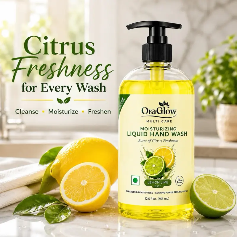 OraGlow Multi Care Moisturizing Liquid Hand Wash – Lemon Lime 2 in 1 Hand Soap, Refreshing Citrus Scent, Cleanses & Moisturizes, SLS Free, Paraben Free, Halal, Made in USA, 12 fl oz (355 ml )