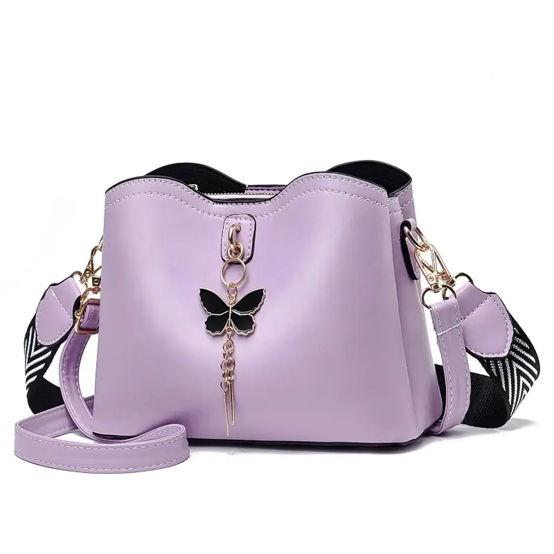 Women's Cute Butterfly Compact Small Leather Crossbody Handbag - Fashionable Bucket Bag with Adjustable Wide Guitar Strap, Multiple Pockets for Sports, Outdoor Gym Use, Crossbody Bags For Women