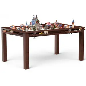 Convertible Board Game Table for 4-6 Players, Spacious Gaming Space w/ Clean-Edge Table Top, Non-Slip Play Mat, Cup Holder & Game Tray, Dining Table w/ Storage for DND, Poker Card, Family Dinner