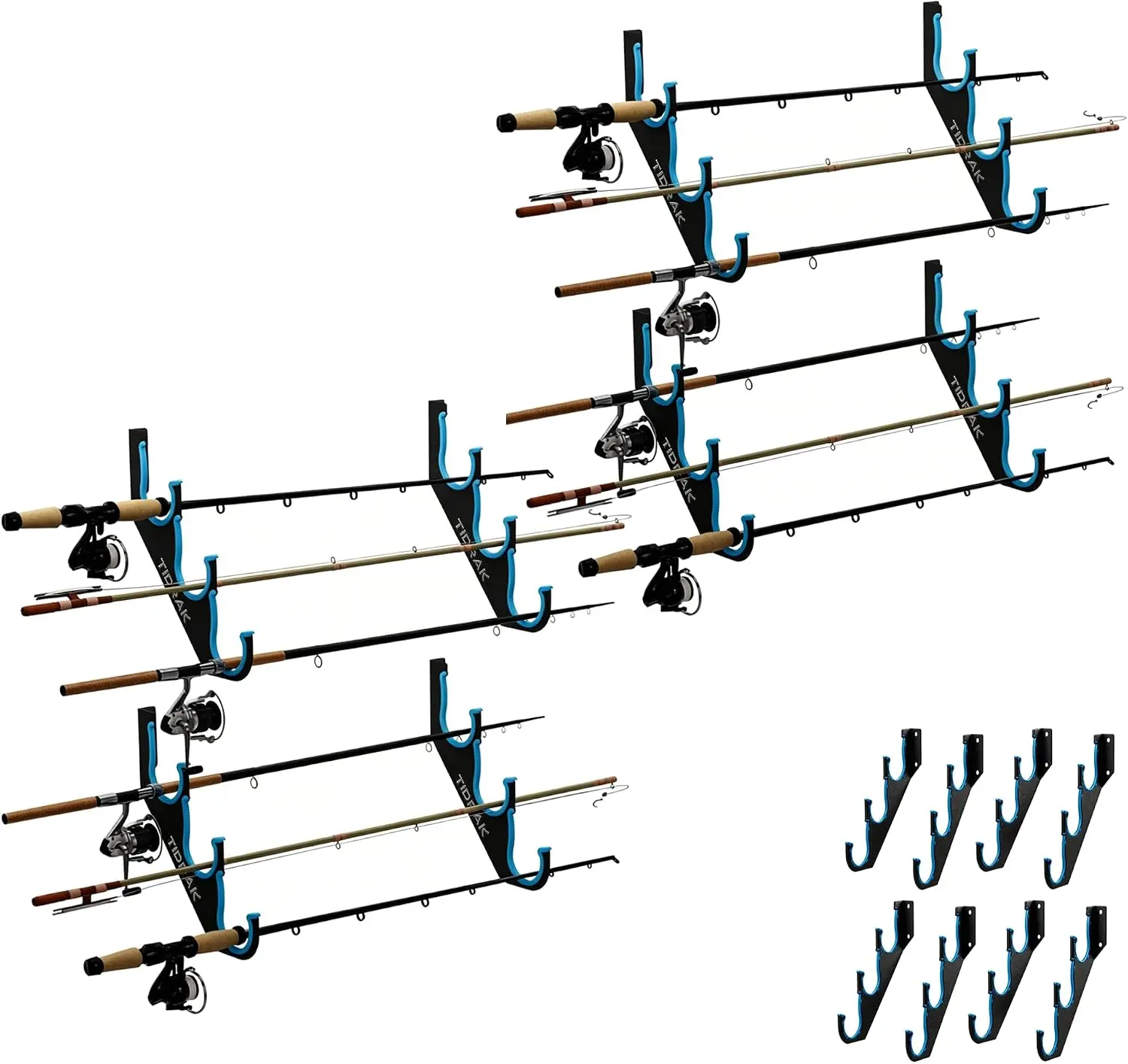 Fishing Rod Holders & Pole Holders for Garage, Wall Mounted Metal Fishing Rod Storage Organizer Rack Holds Up to 6/10/12/20 Rods or Combos, Suitable for Catfish Fishing Gear
