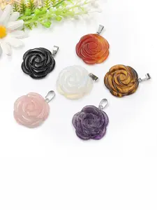 3 Pieces/6 Pieces 28mm Rose Flower Pendant Natural Crystal, Gift Home Decor Ornament, Elegant Jewelry Accessory