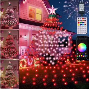 Valentine's Day Lights with  Topper, APP Control  Sync Color Changing RGB Christmas String Lights, Cascading Twinkle Lights for Indoor Outdoor Xmas Tree Decorations