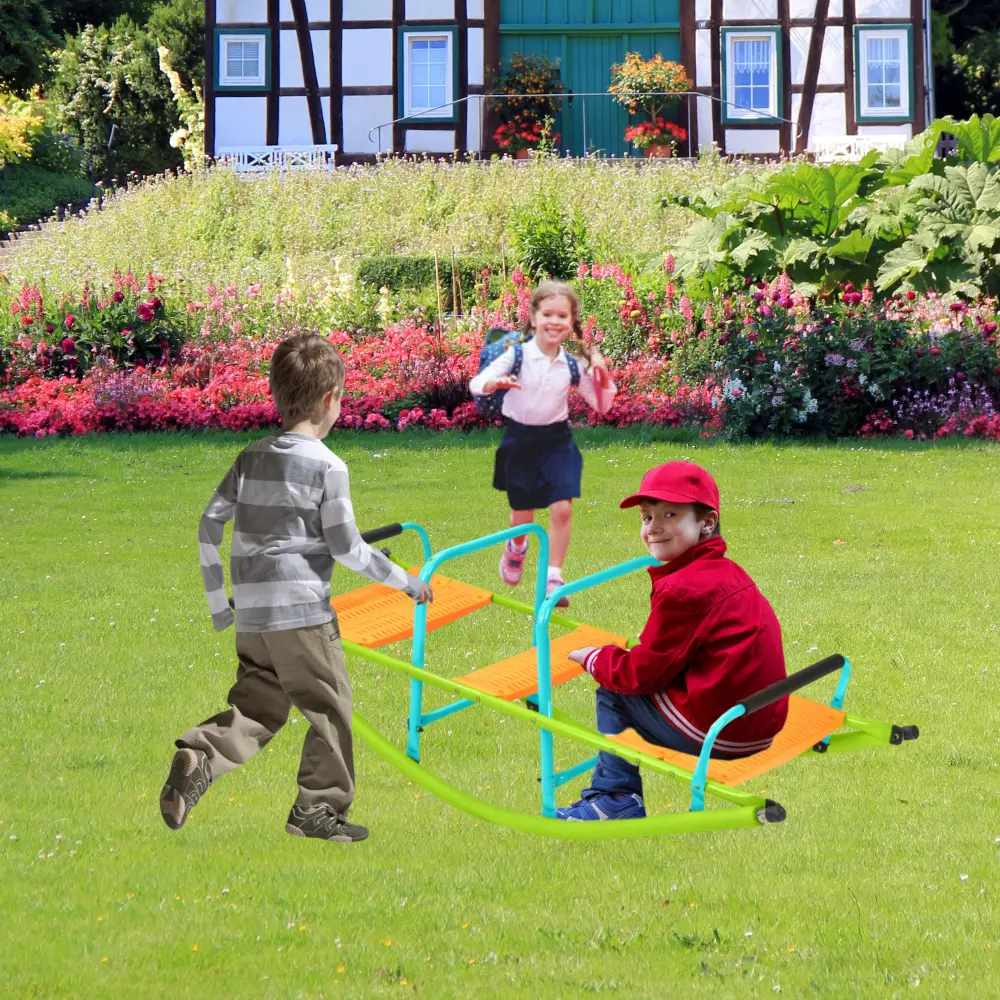 Kids Seesaw Playground Equipment for Ages 2-6, Safe for Children, Rocker Shape Anti-Slip HDPE High-Quality Seat, Steel Tube Frame, Durable Construction, Easy Assembly, Outdoor Toy Enhances Balance & Coordination, Blue & Green, Outdoor Play, 4 - 6 Years