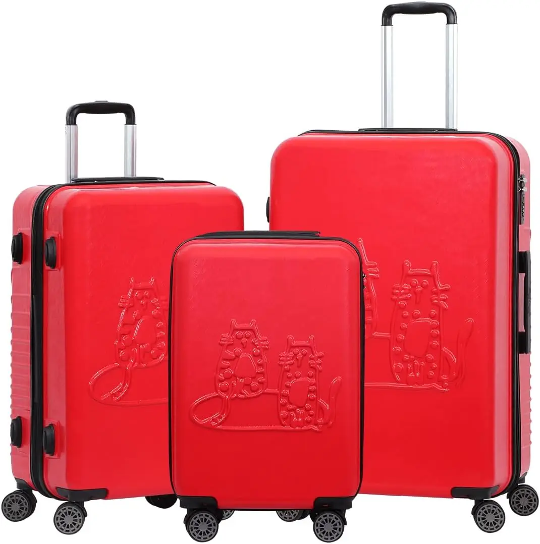 BiggDesign 3 Piece Hard Shell Luggage Sets with Spinner Wheels, TSA Approved Lock Luggage Set with 100% ABS, Aluminum Soft Touch Suitcase Handle, 20" | 24" | 28" (Red)