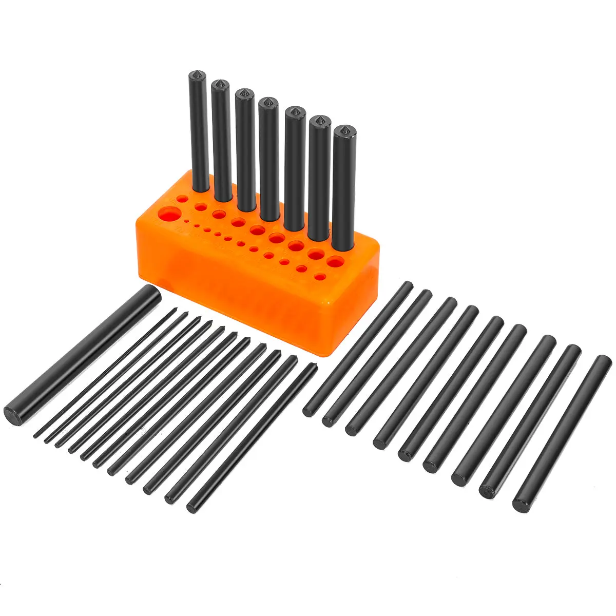 Industrial Heavy-Duty Metal Transfer Punch Tool Kit, 28-Piece Set with 3/32"-1/2" Sizes, 4-7/8" Long Punches, Hand Tools Hardware Accessory for Toolmakers, Machining & Reamed Operations