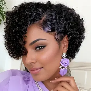 Gabrielle Hair Short Pixie Wig Deep Curly 13x4X1 T Part Lace Front Human Hair Wigs For Women Daily Use Party Cosplay Brazilian Remy Hair Wigs