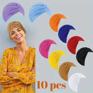 10 Pcs Stretchy Turban Cap Chemo Head Wraps Cancer Headwear Bennie Twisted India's Hat for Women tiktokshopspringglowup