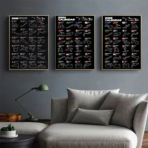 3PC 2023-2025 F1 Track Calendar Diagram - Frameless Canvas Wall Art Print, F1 Racing Track Diagram Poster Bedroom Living Room Decoration, Racing Visual Design High Quality Printing, Racing Decoration