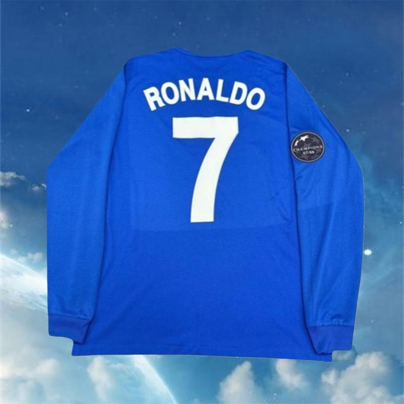2007 2008 Away Retro Blue No.7 Ronaldo Long Sleeved Soccer Jersey