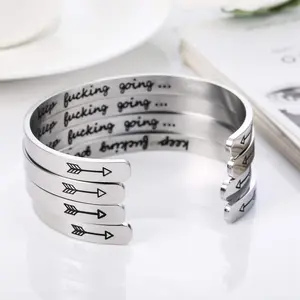 MILACOLATO 4 Pcs Stainless Steel Inspirational Bracelets Cuff Bangle Bracelet for Women Men Engraved Motivational Friendship Encouragement Bracelet Graduation Gifts Daily