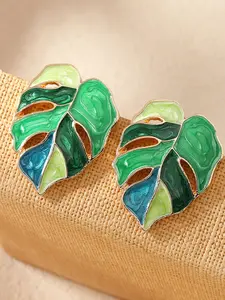 [Palm Leaf Earrings]1 Pairs Monstera Leaves Stud Earrings Set-Leaf Stud Earrings, Enamel Tropical Plant Palm Leaf Drop Dangle Earrings for Women Beach Ethnic Summer Boho Jewelry
