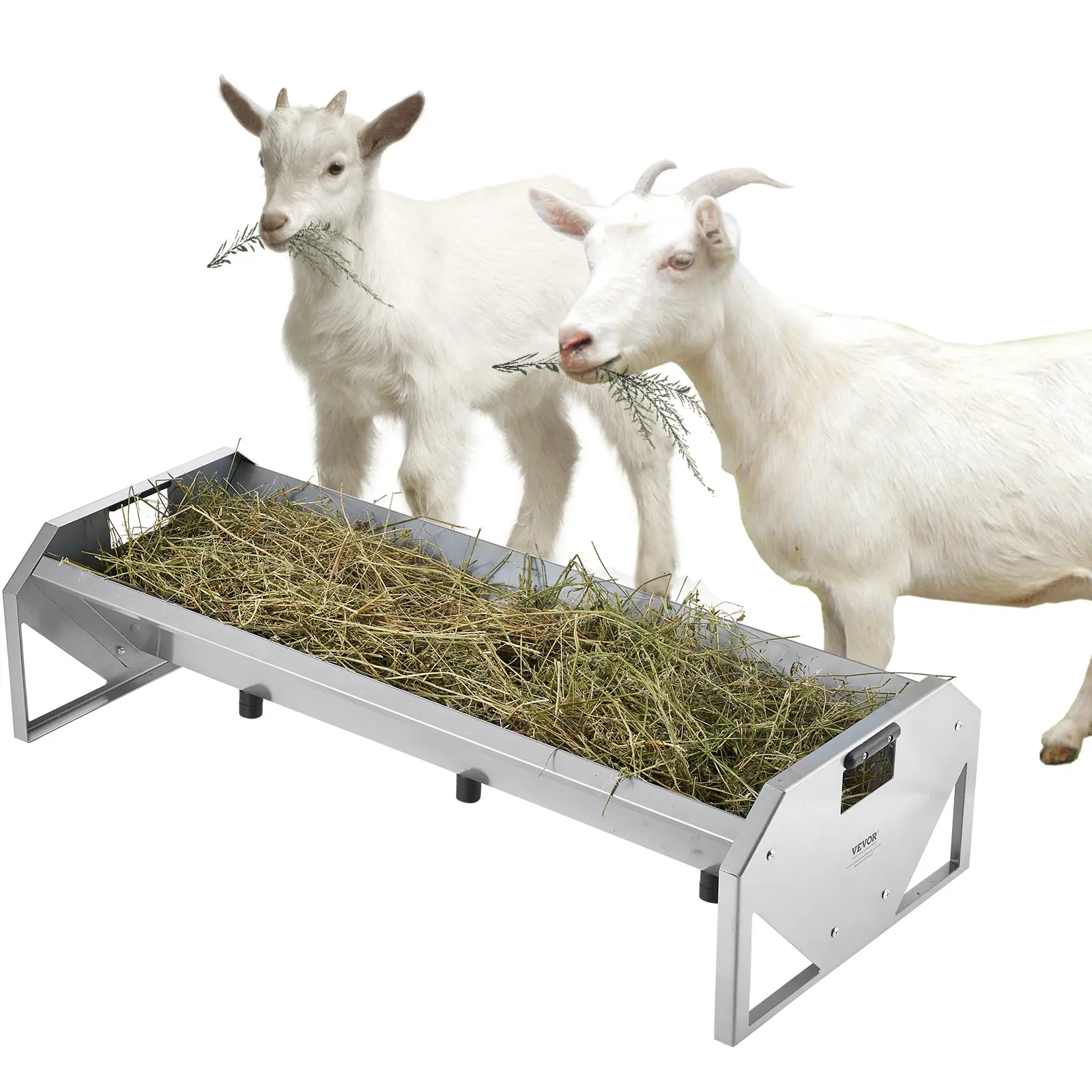 【DealsForYouDays】VEVOR Livestock Feeding Trough, 22 Gallon Capacity, 45" Hay Feeder, Heavy Duty Steel Livestock Trough, Galvanized Steel Sheep Feeder Trough Feeding up to 10 Goats for Horse Sheep Hog Farm Sheds Pen