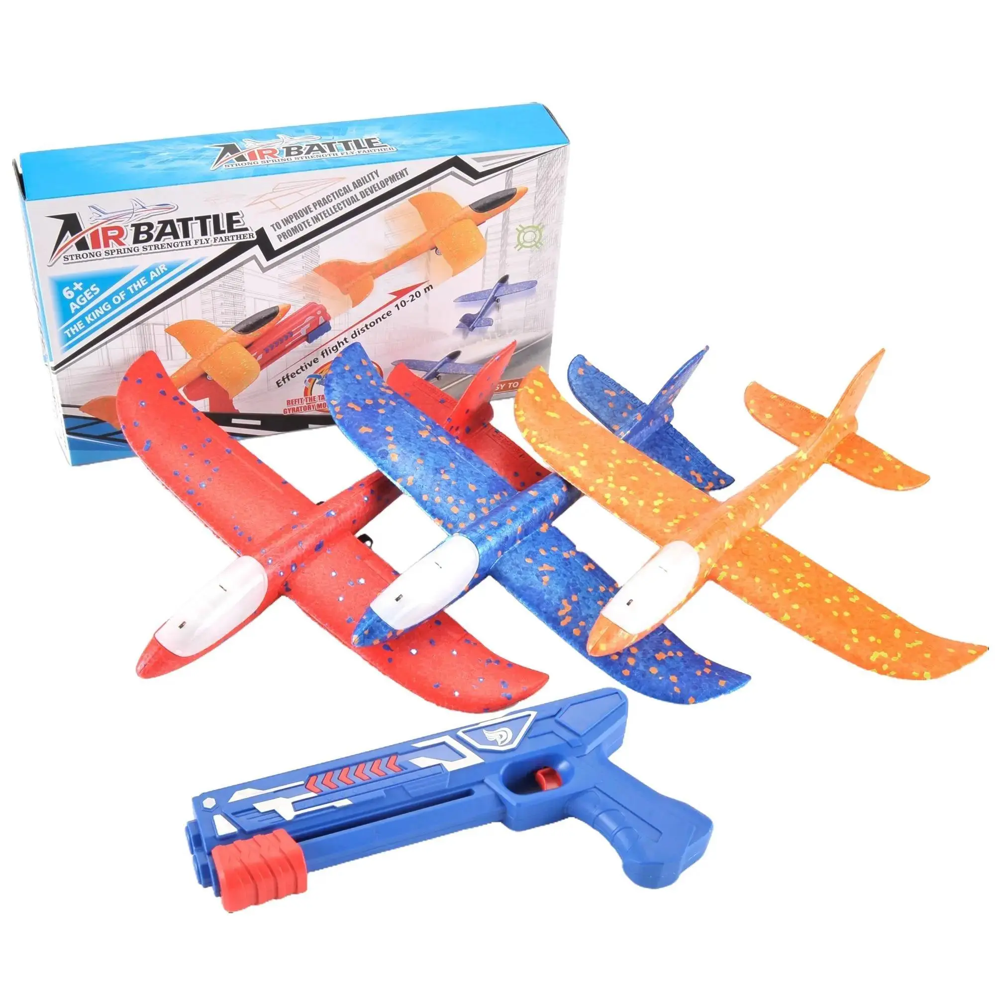 Airplane Launcher Toys,3 Pack Airplane Launcher Toys,2 Flight Modes LED Catapult Foam Glider Plane Toy,Outdoor Flying Toy for Kids Bubble Plane LED Foam Bubble Plane