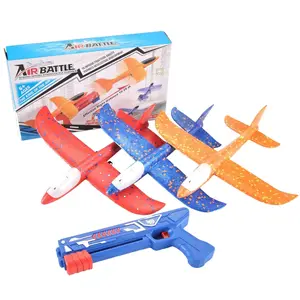 Airplane Launcher Toys,3 Pack Airplane Launcher Toys,2 Flight Modes LED Catapult Foam Glider Plane Toy,Outdoor Flying Toy for Kids Bubble Plane LED Foam Bubble Plane