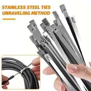 Metal Zip Ties 4'6'8'10'12 inch 100pcs 304 Stainless Steel Zip Ties Heavy Duty Multi-Purpose Self-Locking Cable Ties for Machinery, Vehicles, Exhaust Wrap, Farms, Pipes, Roofs, Cables, and Outdoor Fence