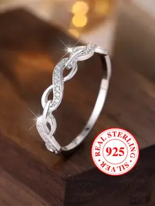 S925 Sterling Silver Simple Artificial Zircon Decorated Ring, Fashion Criss Cross Design Ring for Women & Men, Trendy All-match & Exquisite Jewelry for Birthday Gift