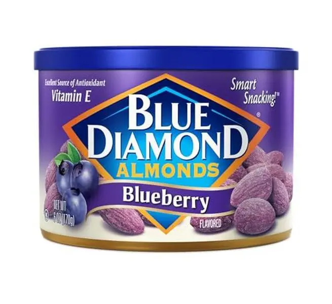 Oven-Roasted Crunchy Blueberry-Flavored Almond Snack Nuts, 6 oz Can, Protein-Packed, Good Source of Fiber, Non-GMO, Kosher Food, Gluten-Free, No Artificial Flavors, Ideal for Post-Gym & On-the-Go, Suitable for Adults