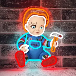 Chucky Bust Neon Sign, USB Powered Single Color LED Wall Decor For Halloween Parties And Decorations, Lighting And Decor Accessory Gift Glass
