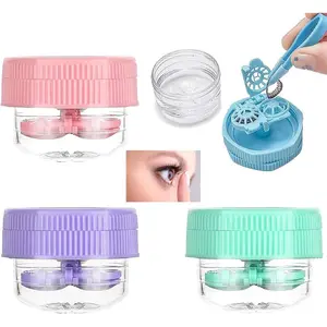 4 Pcs Manually Contact Lens Washer Cleaner Contact Lens Case Portable Rotation Contact Lens Cleaning Container for Everyday Use(4color)
