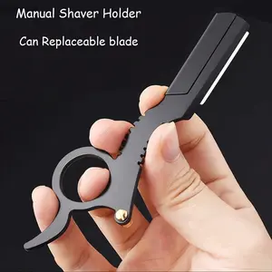 1PC Professional Manual shaver holder Men's Straight Edge Razor Holder - Durable Zinc Alloy, Anti-Slip Grip for Smooth Shaves & Eyebrow Trimming (without Blade)