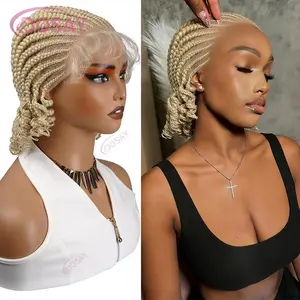 DOSAY 613 Honey Blonde Short Bob Cornrow Braided Wigs Synthetic Full Lace Braided Wig Knotless Handmade Braids Wig for Black Women Cosplay