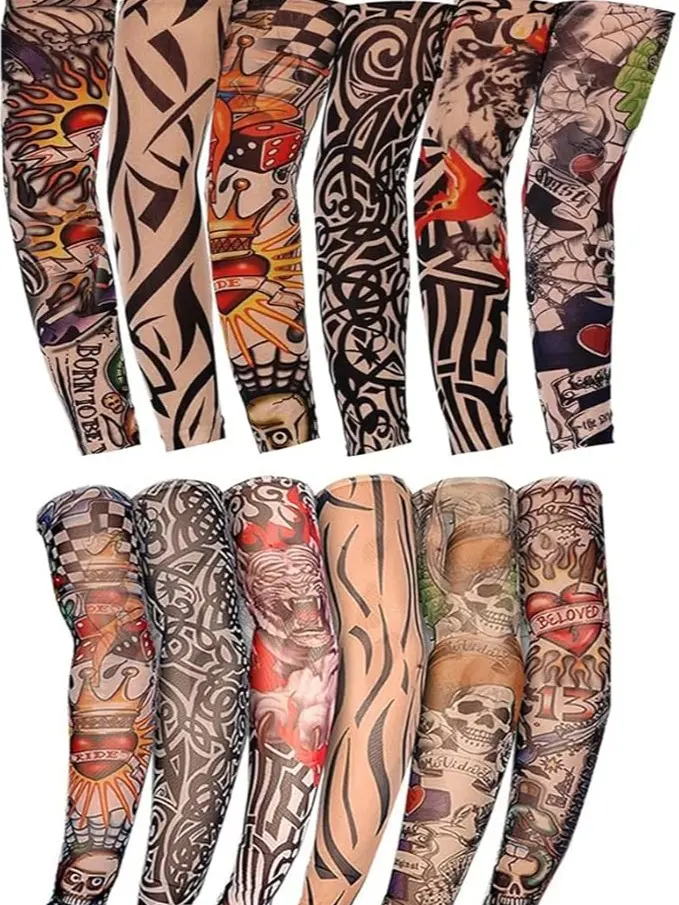 12PCS Temporary Tattoo Sleeves, Arts Temporary Fake Slip On Tattoo Arm Sleeves Kit, Tattoo Sleeves UV Sun Block Protection For Outdoor Activities And Parties for Men Women