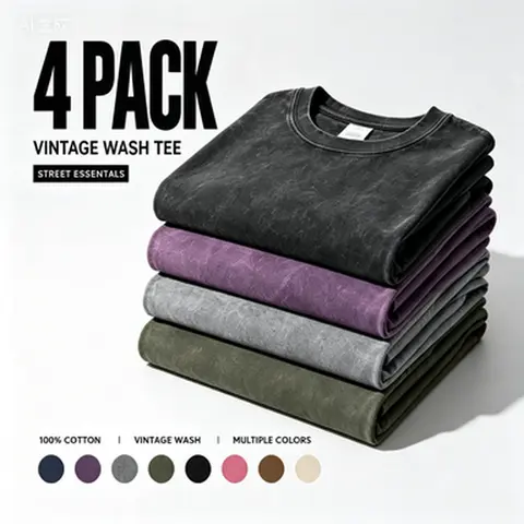 4 Pack Oversized Tshirts Unisex Gym Vintage Heavyweight T Shirts Cotton Workout Acid Wash Baggy Tees Streetwear Beige