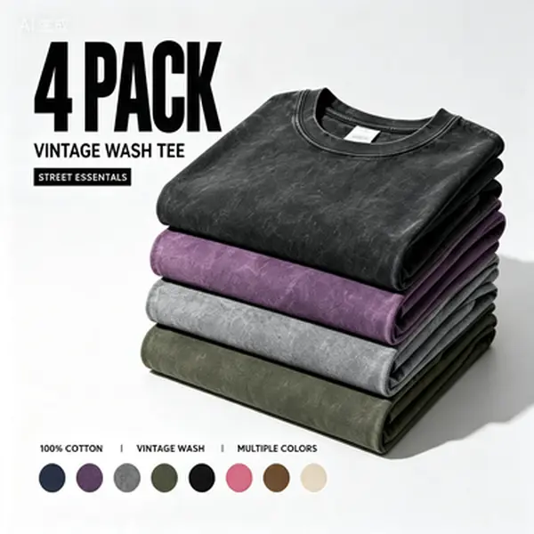 4 Pack Oversized Tshirts Unisex Gym Vintage Heavyweight T Shirts Cotton Workout Acid Wash Baggy Tees Streetwear Beige