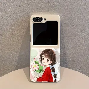 Lotus Girl Bright White Rice Pattern TPU Foldable Phone Case for Galaxy Z Flip 6 for Galaxy Z Flip 5, for Galaxy Z Flip 4, for Galaxy Z Flip 3 5G, TPU Phone Case Suitable for Galaxy Full-Body Thin and Lightweight, Mixed Solid Scratch-Resistant Shell
