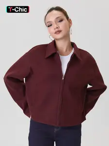 Women's Basic Solid Color Collared Zipper Long Sleeve Cozy Outerwear, Versatile Side Pocket Cardigan for Fall & Winter, Comfortable Womenswear