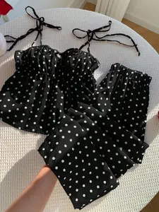 Fashion Polka Dot Halter Wide Leg Pants Set, Stylish Summer, Casual Wear for Women, Trendy Two-Piece Ensemble, Halter Top