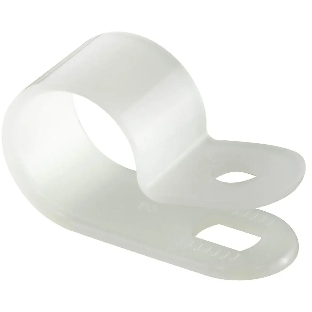 White Nylon Plastic Clamps with 1/2" Screw Mounts, for Wiring Routing, Securing Ropes & Tubes, 100 Pack