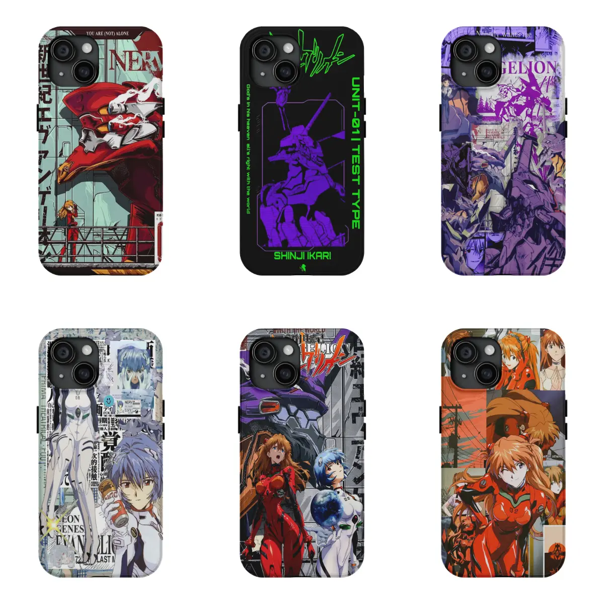 Anime Neon Genesis Evangelion Colorful Character Print Vintage Phone Case, Durable Shockproof Protection Cover Casing for iPhone 17,16,15,14,13,12,11 Pro Max Plus Air, Unique Anti-Fall Gift