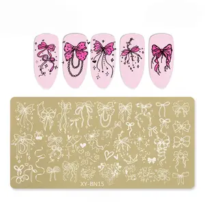Chinese Style Nail Art Stamping Plate, 6 in 1 Rectangle Metal Stamper Template with Bamboo Flowers Butterflies Gold Design, Easy Nail Polish Transfer Tool for DIY Manicure, Salon Professional Use, Nail Art Accessories