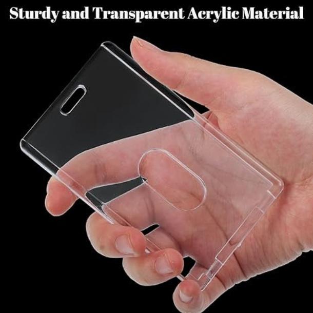 [New Deal] 2 Set Badge Holder Retractable Clip Heavy Duty Reels with Acrylic Clear Vertical ID Card Badge Holders for Work Office Removable Cardholder Hard Plastic