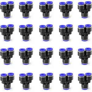 30-PACK 1/4" Tube OD Y Spliter Push to Connect Fittings,PY-1/4 3 Way Pneumatic Quick Connect Air Line Push Lock Hose Fittings