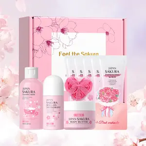 Laikou Sakura Bath Body Care Gift Set, Bodycare Set, Body Wash Set, Bubble Bath, Scrub, Body Oil, Perfume Rollerball, Soap Flower, Greeting Card, Gift Box