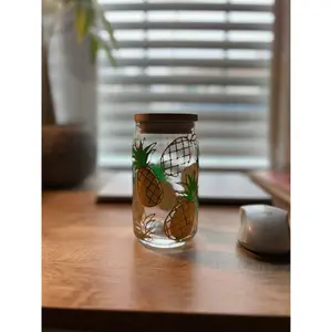 Tropical Pineapple Print Glass Mug