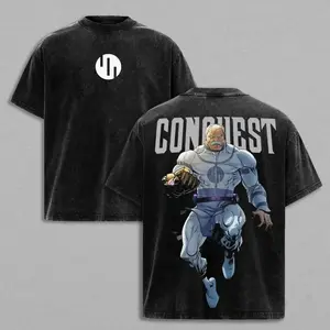 Conquest x Invincible Anime Double Printed Vintage Washed Shirt, Oversize Shirt, Vintage Outfit, Y2k styles, Gift for fan, Trending Shirt 9YZ