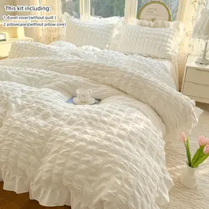 seersucker plaid Duvet Cover Queen Size, Soft & Comfortable cute Design Bedding for Decoration, Machine Washable Comforter Cover for All Seasons, Bed Set, Includes 1 Duvet Cover & 2 Pillow Shams