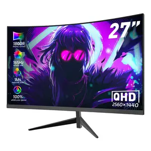 27 Inch Curved QHD 2K Gaming Monitor 165Hz 1ms, AMD FreeSync, Frameless, Eye Care, Speakers, HDMI DP for PC Gaming & Esports