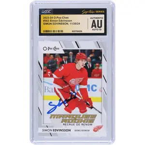 Simon Edvinsson Detroit Red Wings Autographed 2023-24 Upper Deck O-Pee-Chee #563 CGC Fanatics Witnessed Authenticated Auto 10 Rookie Card - Fanatics Authentic Certified