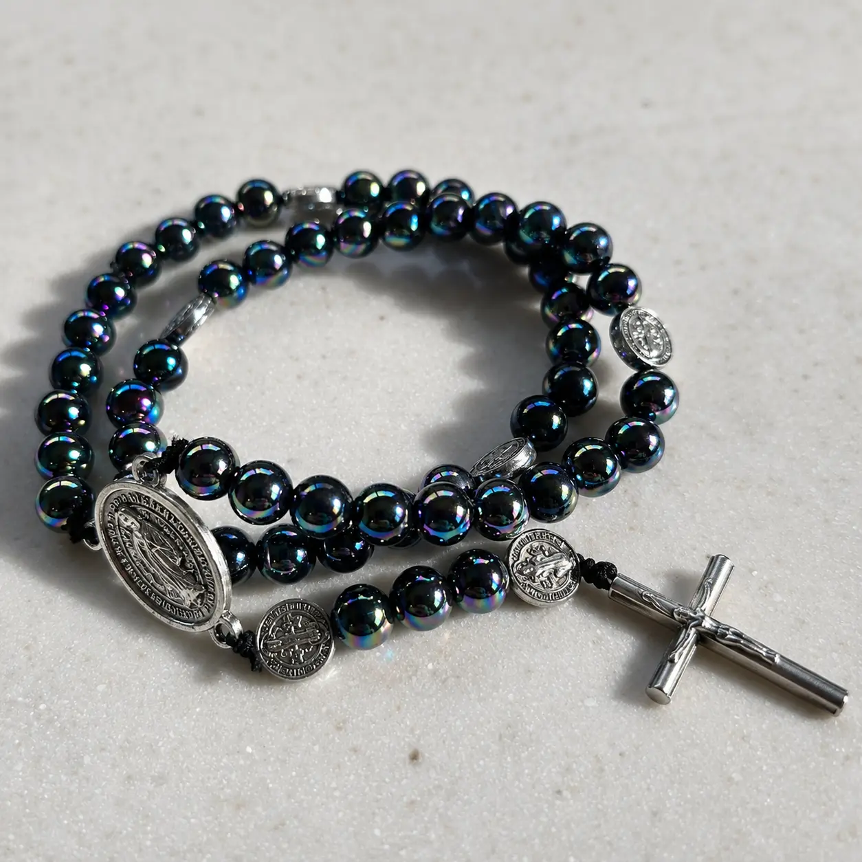 Nail Cross Stretchy Rosary Bracelet (Homemade and Made-to-order)