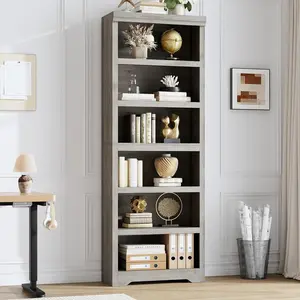 [HOT] Garvee 6 Tier Bookshelf, 75",  5 Tier Bookshelf, 69", Tall Farmhouse Bookcase with Adjustable Shelves, 23.6" W Floor Standing Open Display Storage Rack with Anti-Slip Design for Home Office, Balcony, Library, Study / Living Room, Gray