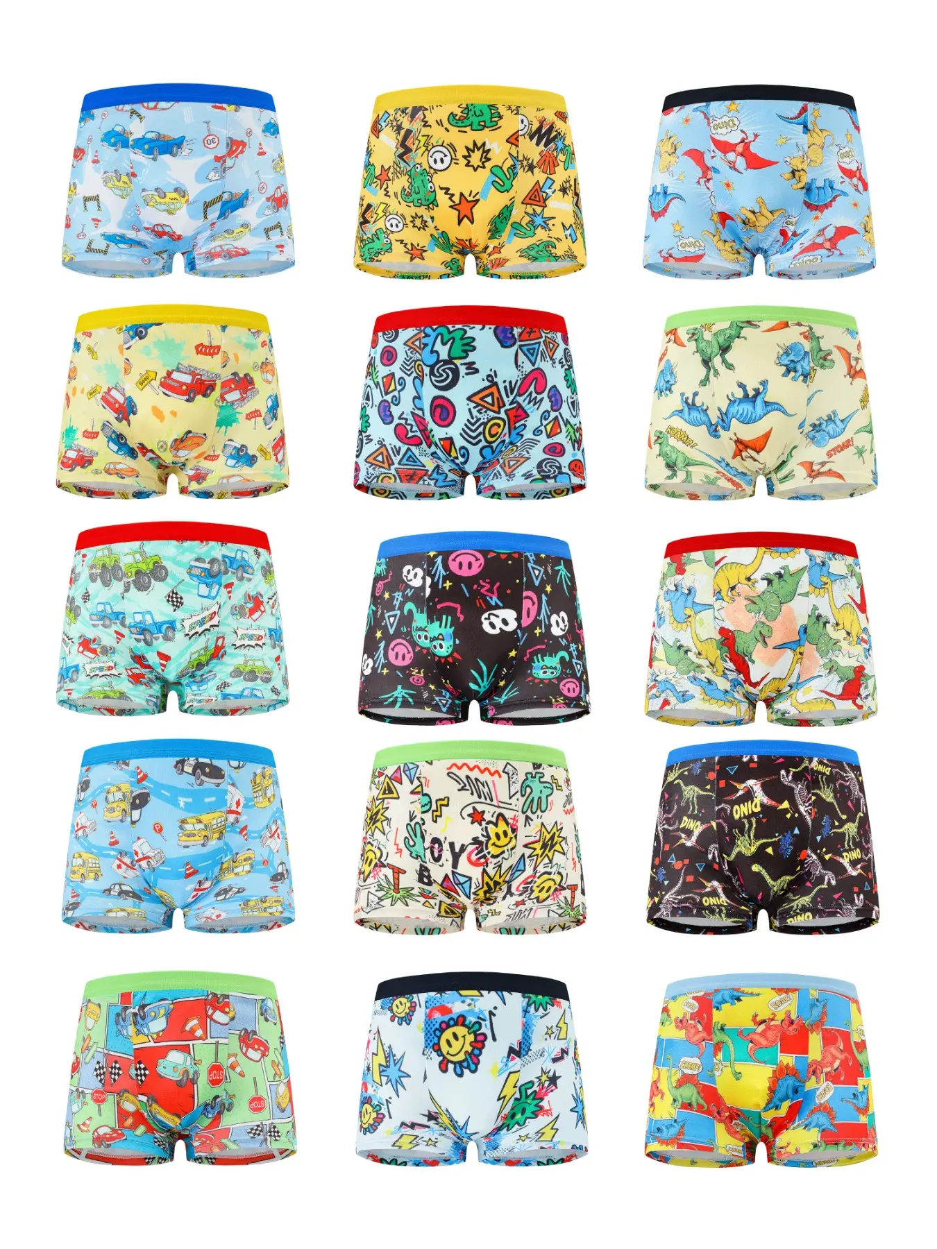 Comfortable Boys' Underwear Set of 15, Casual Youth Underwear, Fashionable Prints, Printed Underwear, Soft Fabric, Perfect Fit, Suitable for Daily Wear, All Seasons, Soft Comfy Underwear, Underwear Undergarments