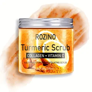 Rozino Turmeric Body Scrub with Turmeric, Collagen, Sodium Hyaluronate, Vitamin C - Ultra Moisturizing, Exfoliating for Smooth Skin - 200g/7.054oz