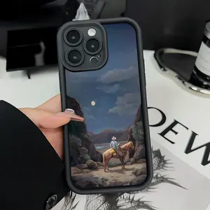 Cowboy Portrait Pattern Case for iPhone 16 15 14 Pro Max 13 12 11 XR XS Plus Shockproof Non Slip Military-Grade Protection Silicone Smartphone Cover Gift For Girls and Women