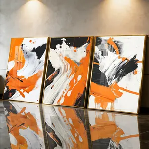 3 Count Aluminum Alloy Frame Canvas， Fashion Poster， Orange Black White Abstract Brushstroke Wall Art， Modern Living Room Decoration， Light Luxury Family Art， Suitable For Bedroom， Corridor And Office Wall Decor， Gift