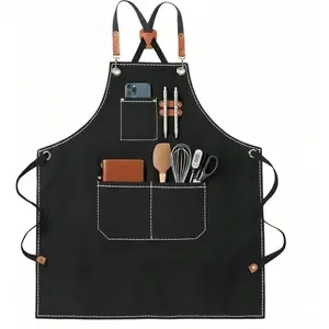 Chef Aprons For Men,Adjustable   Canvas Aprons with Pockets,Wear-Resisting For Kitchen BBQ Baking Gardening